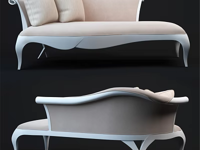 Elegant Double Sofa With Beige Fabric And Curved White Frame Design 3d model