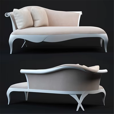 Elegant Double Sofa With Beige Fabric And Curved White Frame Design 3d model