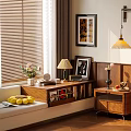 Cozy Living Room Interior With Window Blinds Sofa Wooden Cabinet And Decorative Items