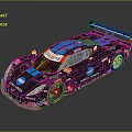Black and Blue High Performance Race Car With Aerodynamic Design Rear Wing and Sponsor Logos