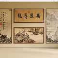 Traditional Chinese Calligraphy And Landscape Paintings Framed Decor Hanging On Wall