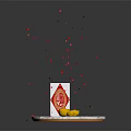 Elegant Gold Ingot Jewelry Display On Marble Platform With Red Fu Character And Falling Red Petals