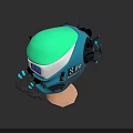 Blue And Green Electronic Robot Head With Green Dome And Display Screen