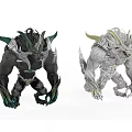 Game Movie Characters Two Black Silver Armored Demonic Creature Figures