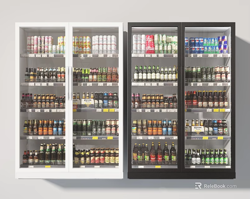 Commercial Beverage Display Refrigerator Freezer with Canned Bottled Drinks and White Black Design 3d model 