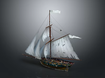 Classic Sailing Ship With White Flying Sails Decorative Flag And Wooden Hull Design 3d model
