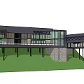 Modern Detached Villa With Large Glass Windows And Cantilevered Structure On Sloped Terrain