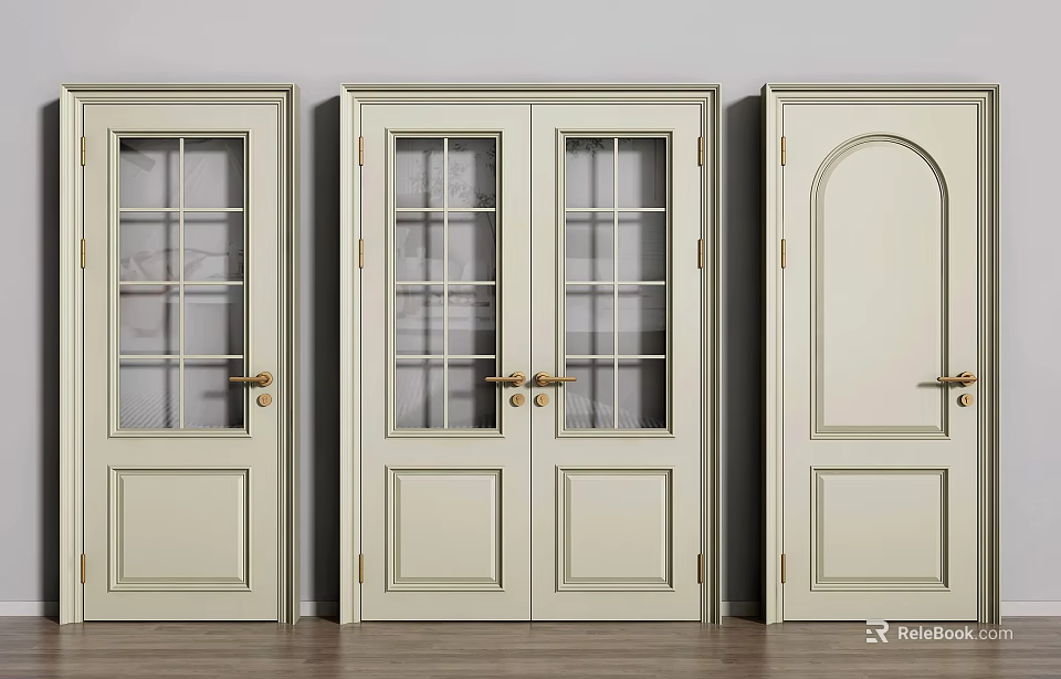Light Colored Hinged Doors With Glass Panels And Classic Design Styles 3d model