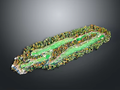 Detailed Golf Course Model With Green Lawn Winding Fairways And Trees 3d model
