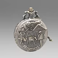 Antique Silver Pocket Watch With Engraved Figures Cow And House Souvenir Inscription