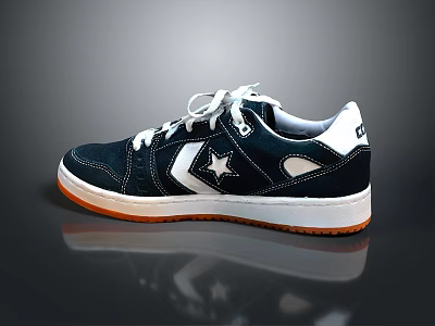 Dark Blue And White Low Top Sneakers With Star Logo Orange Rubber Sole Casual Design 3d model