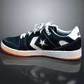 Dark Blue And White Low Top Sneakers With Star Logo Orange Rubber Sole Casual Design