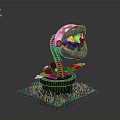 Cartoon Plant Model With Red White Spotted Mushroom Head Open Mouth Green Stem Grass Base