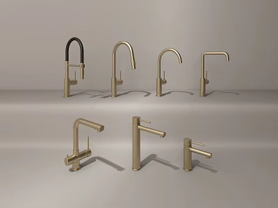 Various Modern Sleek Faucet Designs with Metallic Finish for Kitchen and Bathroom 3d model