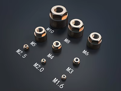 Assorted Hardware Tools Nuts Featuring Various Metric Sizes M1.6 to M10 3d model