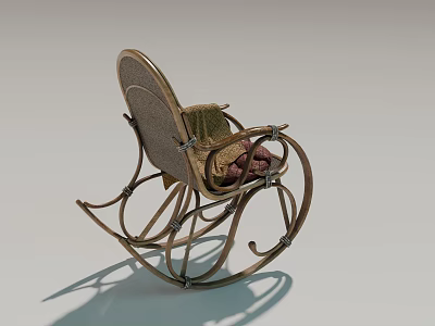Vintage Wicker Rocking Chair With Metal Frame And Comfortable Cushion Design 3d model