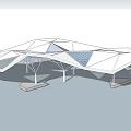 Modern Pergola Design With Geometric White And Blue Panel Structure 3d model