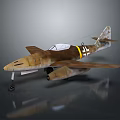 Vintage Brown Fighter Jet With White Cockpit Canopy Black Cross Insignia Parked On Reflective Surface