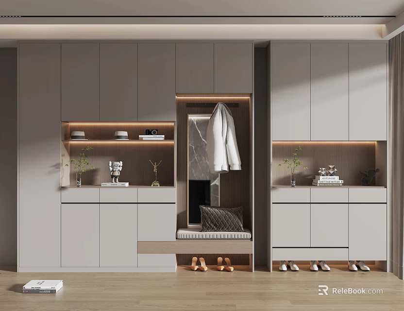 Modern Shoe Cabinet With Integrated Design Clothing Hanger Mirror And Storage Space 3d model 