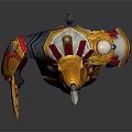 Rhino Headed Fantasy Warrior Game Character In Gold Red Armor With Shield And Mace