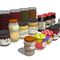 Assorted Jars of Food Featuring Jam Peanut Butter With Various Colors Labels