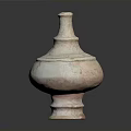 Antique Clay Sculpture Carving With Round Body Crackled Texture And Layered Neck