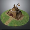 Traditional Thatched House With Thatched Roof Decorative Entrance Cloth Green Grass And Pathway To Doorway