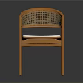 Stylish Wooden Chair With Woven Rattan Armrests And White Padded Seat