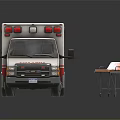 Functional EMS Ambulance For Medical Care With Emergency Lights And Stretcher