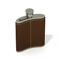 Brown Leather Wrapped Flask With Silver Metal Cap And Stitching Detail