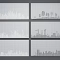 Decorative Background Wall with Grid Pattern and Various City Silhouette Designs 3d model
