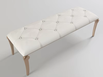 Elegant White Tufted Sofa Bench with Gold Metal Legs and Classic Design 3d model