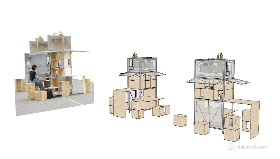 Modern Landscape Seating Design With Wooden Multi Level Structure And Greenery 3d model