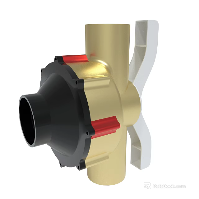 Golden Mechanical Component With Black Base Red Accents And White Structure 3d model 