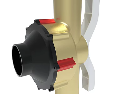 Golden Mechanical Component With Black Base Red Accents And White Structure 3d model