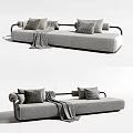 Modern Gray Sectional Sofa With Pillows Throw Blanket And Black Armrests 3d model