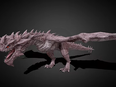 Fierce Spiked Dragon 3D Model With Red Eyes Open Mouth Gray Skin And Black Background 3d model