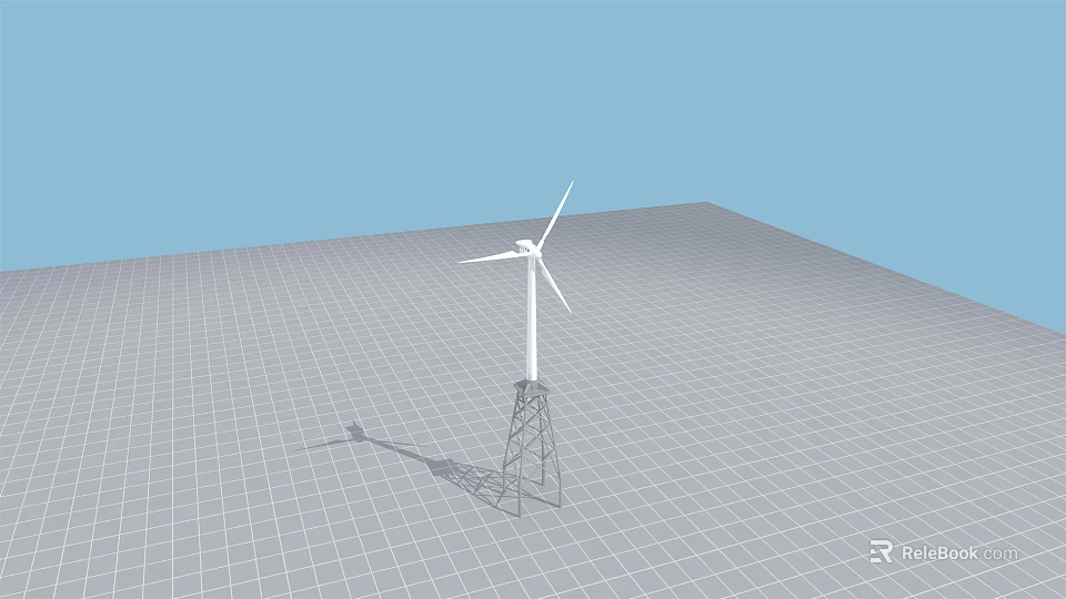 Wind Turbine Industrial Equipment With Steel Support Tower On Open Ground Under Blue Sky 3d model 