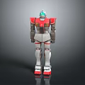 Standing Red White Gray Mech Robot Model With Blue Head And Reflective Base 3d model