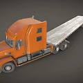 Orange Flatbed Truck With Cab And Long Trailer Design 3d model