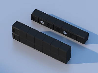 Two Modern Black Rectangular Household Items With Buttons And Ventilation Holes 3d model
