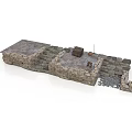 Ancient Stone Fortress Structure With Stone Walls Platform And Blocks 3d model