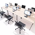 Modern Light Wood Conference Table With Laptops And Black Office Chairs For Team Collaboration