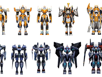 Multiple Electric Robot Toys With Orange And Blue Designs For Kids Playtime Fun 3d model
