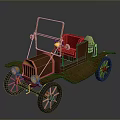 Vintage Car Brown Body With Brass Frame Red Seat Open Cockpit Retro Wheel Design