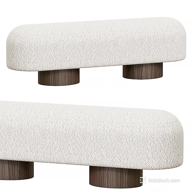 Comfortable White Fabric Ottoman With Modern Design And Wooden Legs For Living Room 3d model 