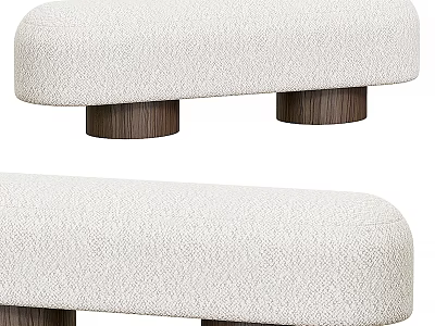 Comfortable White Fabric Ottoman With Modern Design And Wooden Legs For Living Room 3d model