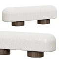 Comfortable White Fabric Ottoman With Modern Design And Wooden Legs For Living Room