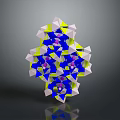 Colorful Geometric Structure With Blue Yellow Purple White Polygons And Reflection