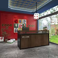 Elegant Hotel Mahjong Room Interior With Traditional Chinese Mural And Ambient Lighting
